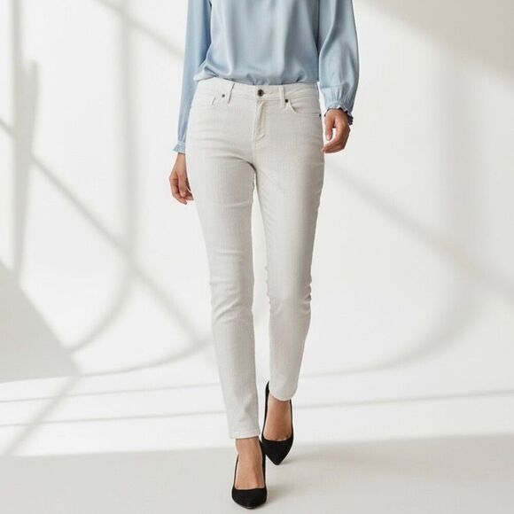 Cache Pants - Cache Cream Skinny Jean Pants Shimmery Metallic Pinstripes 10 Made in USA Preppy